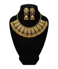 Traditional Gold Necklace Set | Geometric Jhumka Design
