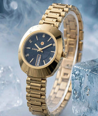 Vintage Gold Wrist Watch | Blue Dial Day Date for Women