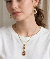 Zircon Teardrop Locket Set | Gold Chain & Drop Earrings