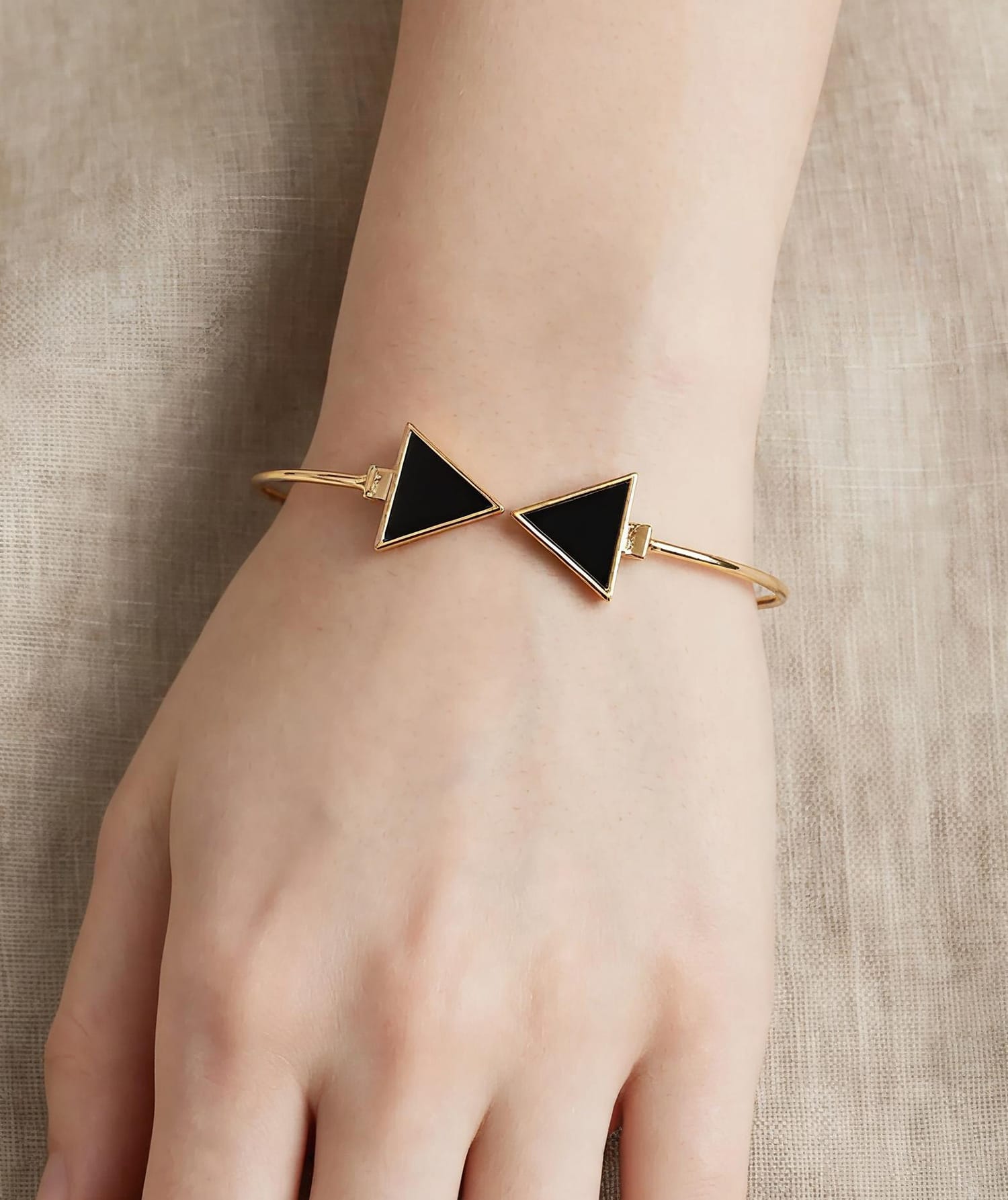 Black Triangle Stone Bracelet for Women | Adjustable Cuff
