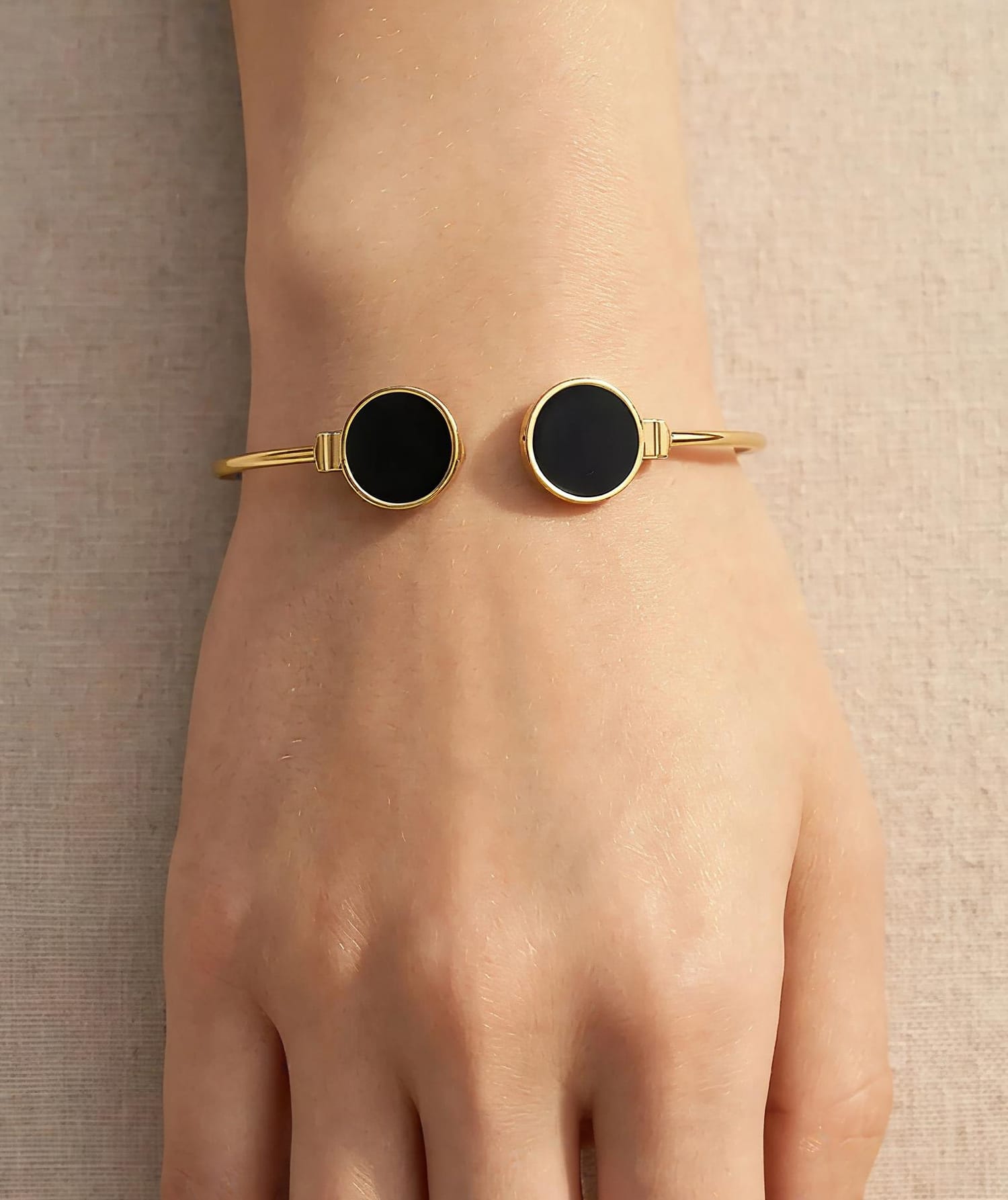 Adjustable Black Stone Kara for Women | Gold and Silver
