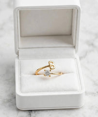 Adjustable Initial Ring for Women with Zircon Stone