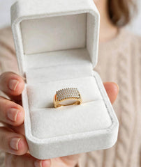 Adjustable Zircon Band Ring | Gold Tone Statement Jewelry