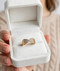 Adjustable Zircon Bow Ring | Gold Tone Sparkling Jewelry