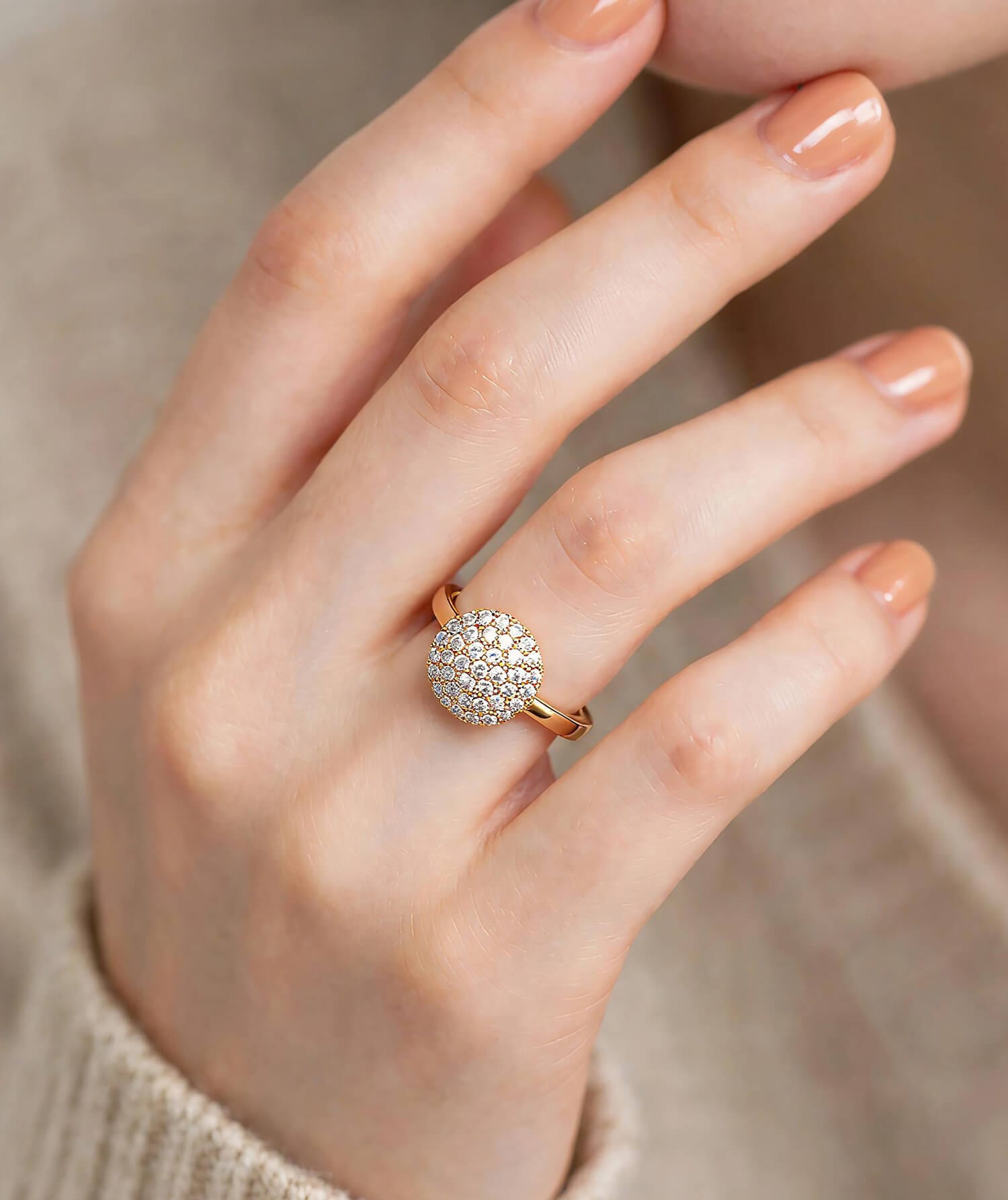Adjustable Zircon Round Ring | Gold Tone Sparkling Jewelry