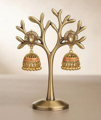 Antique Gold Ghungroo Drop Jhumki | Golden Bead Fringe