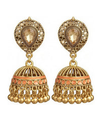 Antique Gold Ghungroo Drop Jhumki | Golden Bead Fringe