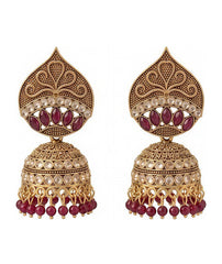 Antique Leaf Top Dome Jhumke | Crystal-Studded Dome