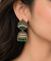 Antique Leaf Top Dome Jhumka AZ-Jhumka-Green-1