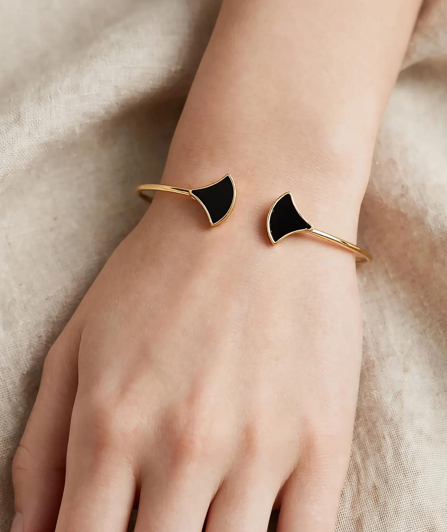 Black Fan Cuff Bracelet for Women | Adjustable Jewelry