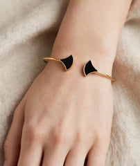 Black Fan Cuff Bracelet for Women | Adjustable Jewelry