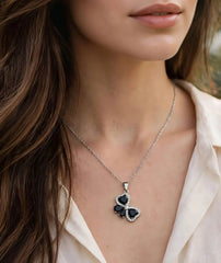 Clover Zircon Pendant Chain | Black Silver Necklace for Women