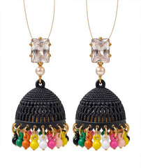 Contemporary Fusion Jhumka Earrings | Colorful Bead Fringe