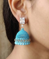 Contemporary Fusion Jhumka Earrings | Colorful Bead Fringe