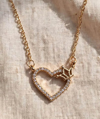 Crown Heart Pendant Chain | Gold Zircon Necklace for Women