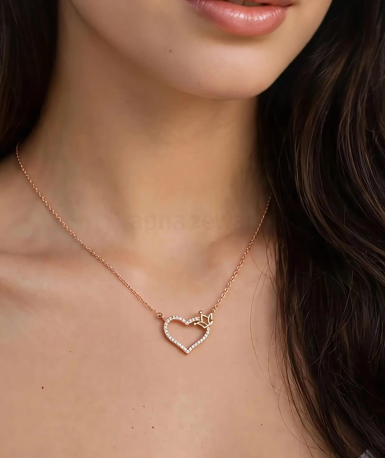Crown Heart Pendant Chain | Gold Zircon Necklace for Women