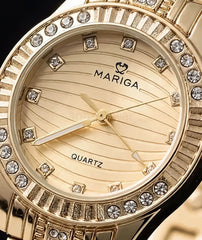 Crystal Bezel Gold Watch | Elegant Quartz Watch for Women
