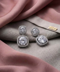 Double Cushion Halo Drop Earrings | Sparkling Stone Design