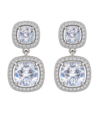 Double Cushion Halo Drop Earrings | Sparkling Stone Design