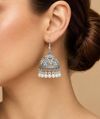 Elegant Jhumka Earrings for Women | Faux Pearl Fringe