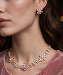 Floral Zircon Blossom Necklace Set | 2-Piece Jewelry Set