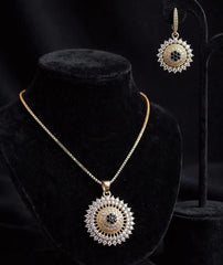 Floral Zircon Locket Set | Sparkling Pendant & Drop Earrings