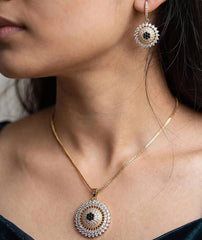 Floral Zircon Locket Set | Sparkling Pendant & Drop Earrings