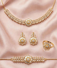 Floral Zircon Jewelry Set | Necklace, Earrings, Ring & Bracelet