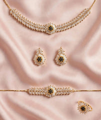 Floral Zircon Jewelry Set | Necklace, Earrings, Ring & Bracelet