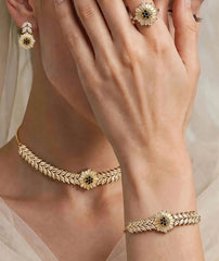 Floral Zircon Jewelry Set | Necklace, Earrings, Ring & Bracelet