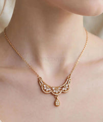 Floral Pendant Chain | Antique Gold Crescent Necklace