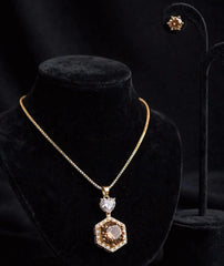 Hexagon Zircon Locket Set | Solitaire Pendant & Stud Earrings
