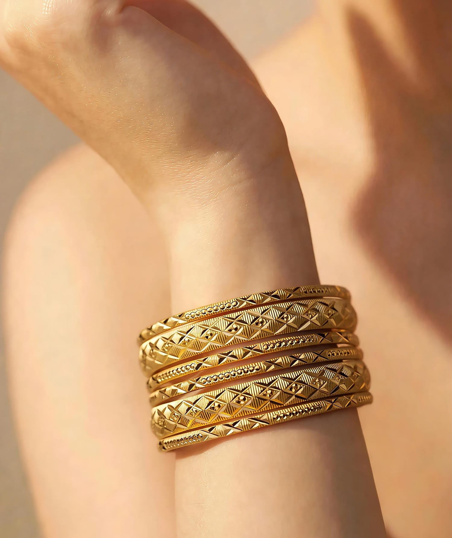Indian Gold-Plated Bangle and Kara Set of 6 for Women