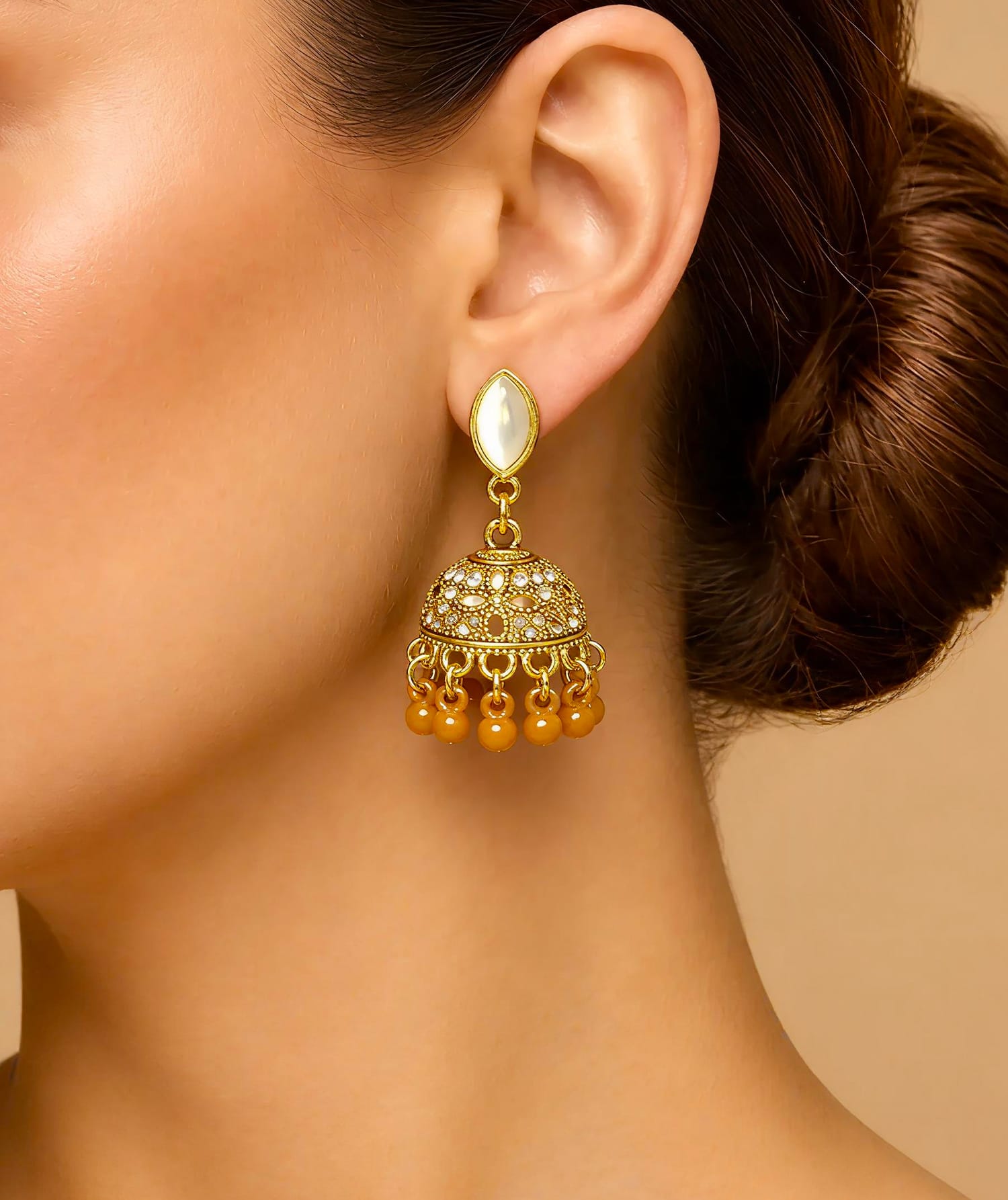 Kundan Dome Jhumka Earrings | Marquise Kundan Stud