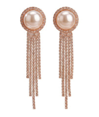 Long Crystal Fringe Pearl Earrings | Sparkling Crystal Halo