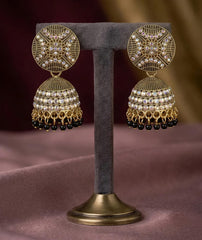 Meenakari Round Stud Jhumka Earrings | Multicolor Crystal Stones