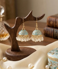 Mini Floral Meenakari Jhumka Earrings | Pearl Bead Drops