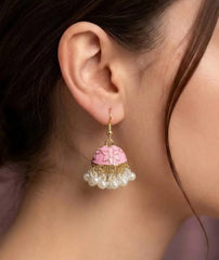 Mini Floral Meenakari Jhumka Earrings | Pearl Bead Drops