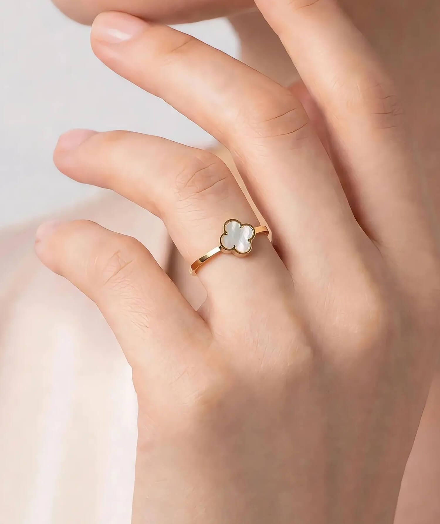 Mother Of Pearl Clover Ring for Women | Gold Tone Style