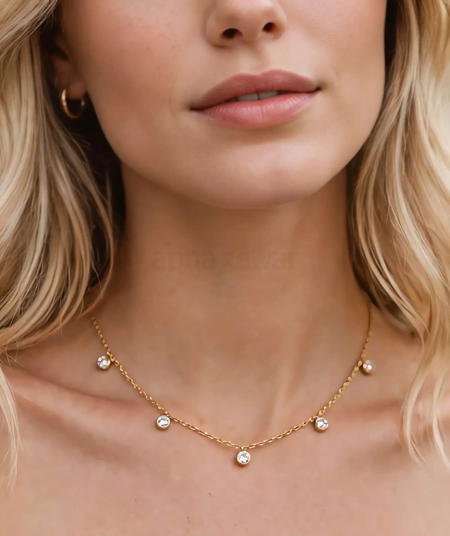 Multi Stone Zircon Pendant Chain | Gold Necklace for Women