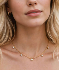 Multi Stone Zircon Pendant Chain | Gold Necklace for Women