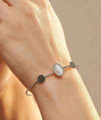 Oval Stone Bracelet | Gold & Silver Adjustable Open Cuff