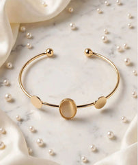 Oval Stone Bracelet | Gold & Silver Adjustable Open Cuff