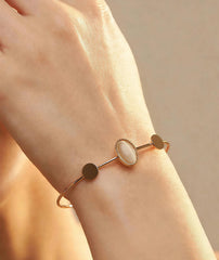 Oval Stone Bracelet | Gold & Silver Adjustable Open Cuff