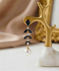 Pearl and Crystal Linear Drop Earrings for Women 