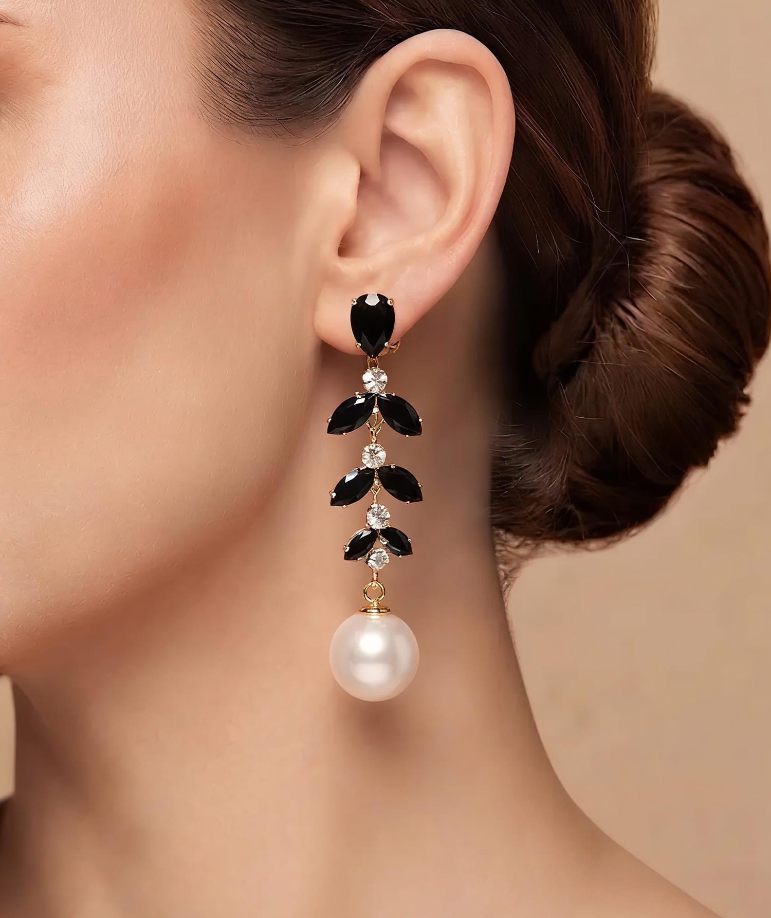 Pearl and Crystal Linear Drop Earrings for Women 