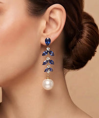 Pearl and Crystal Linear Drop Earrings for Women 