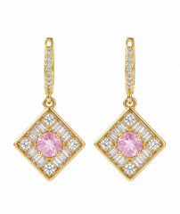 Pink Stone Square Dangle Earrings for Women