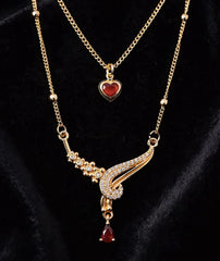 Red Heart Layered Pendant Chain | Gold-Tone Necklace