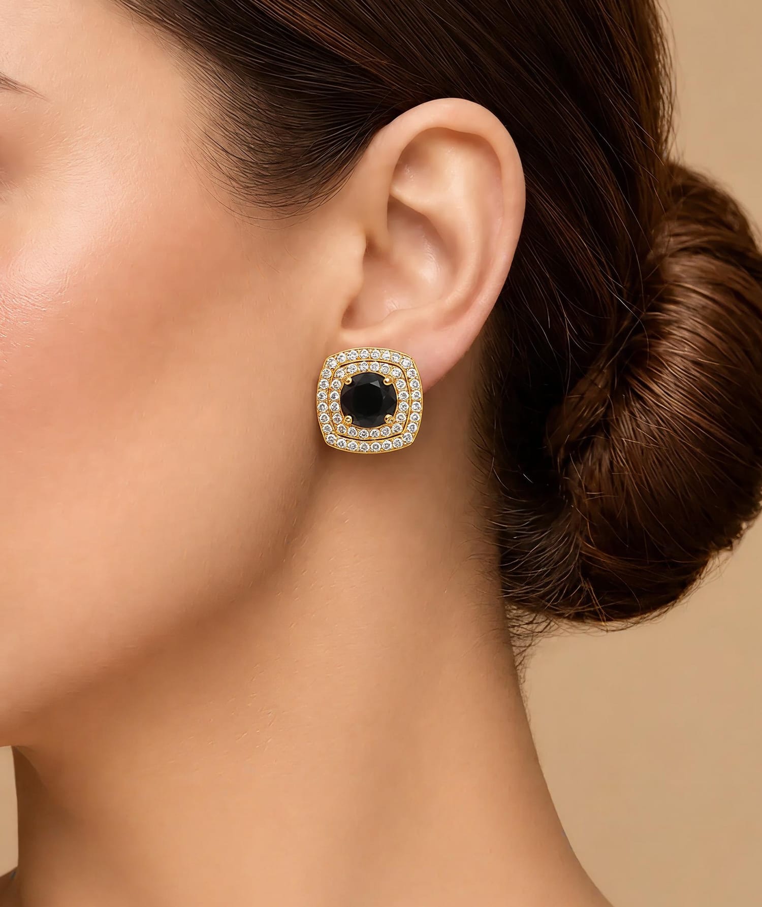 Round Cut Crystal Cushion Stud Tops | Double Halo
